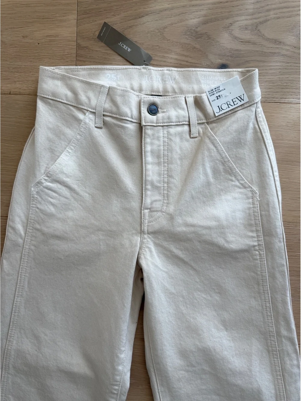 NWT J.Crew Slim-Wide High-Rise Jeans Size 25T Ecru Cream Semi-Stretch
